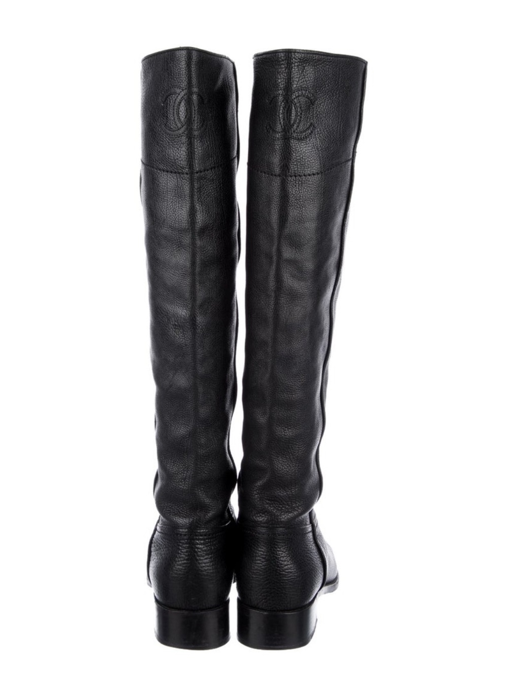 CHANEL Black Over-the-Knee Pebbled Leather Boots